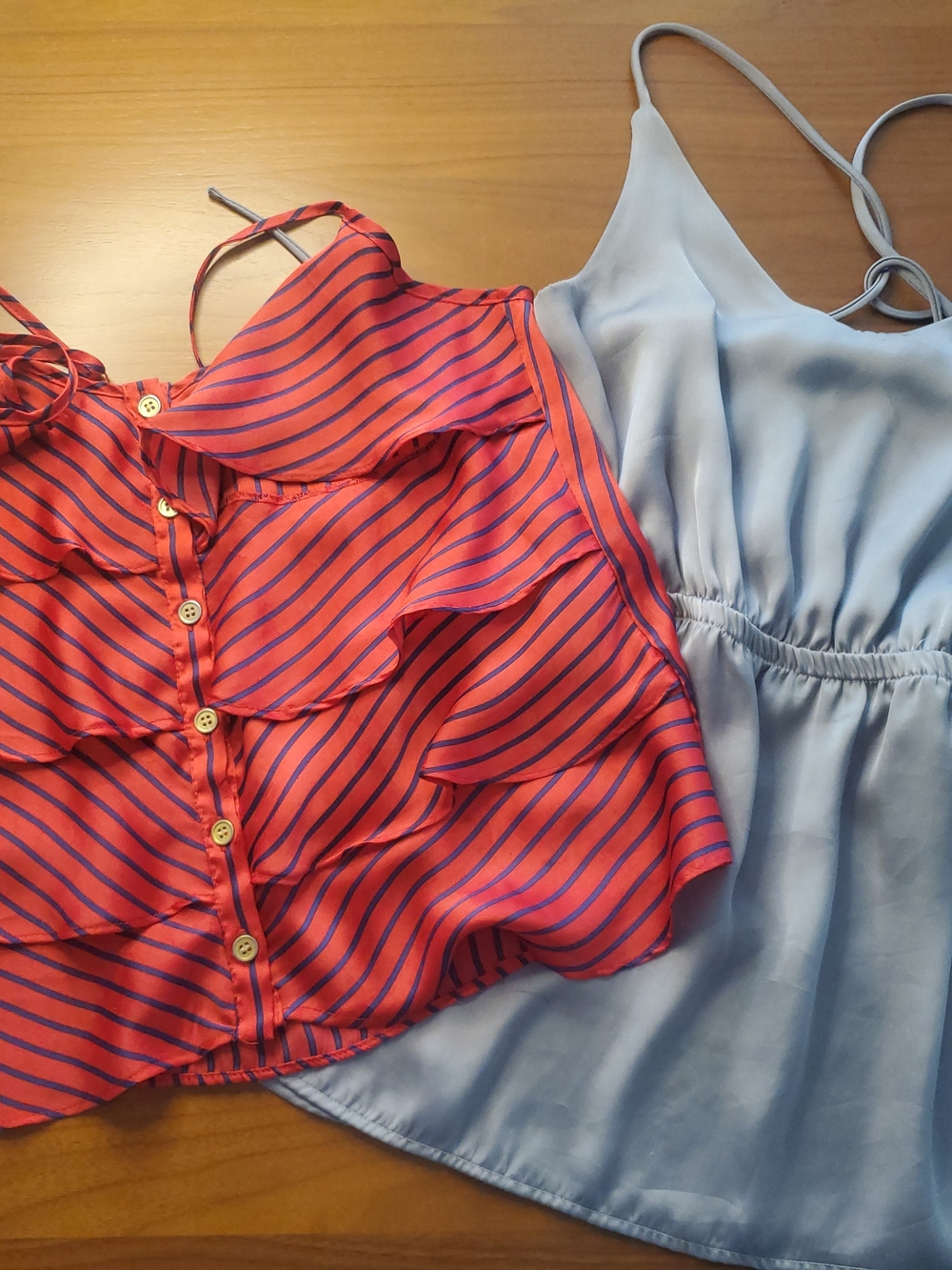 Women's Red Stripe Ruffle Button-Front Top - Picture 1 of 6